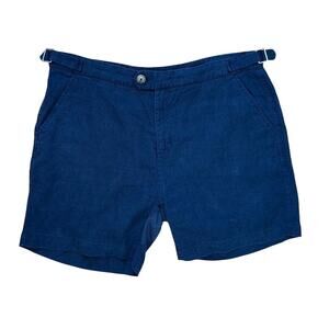 Venroy Flat Front Linen Shorts in Navy Blue Size 38 Lightweight Luxury Summer